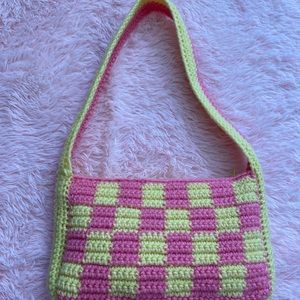 Pink Yellow Crochet shoulder bag